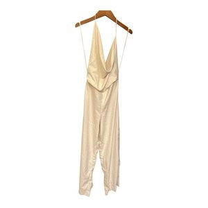 ZARA White Linen Blend Halter Jumpsuit | Wide Leg‎ | Size Small